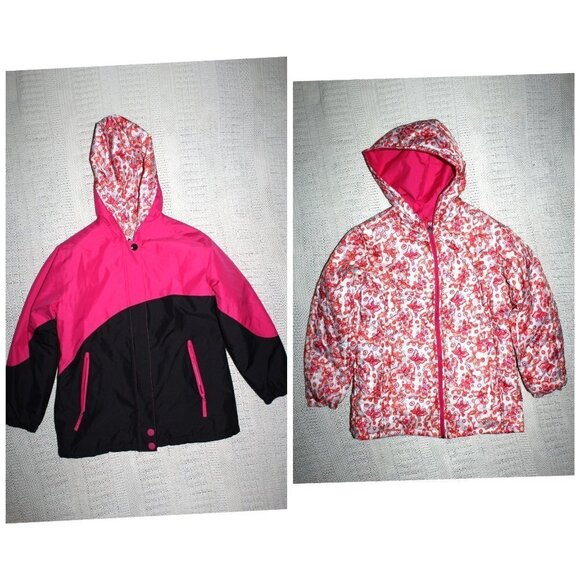 Turbine Hailey Reversible Girls jacket Size L Color Block & Floral Insulated - Picture 1 of 11